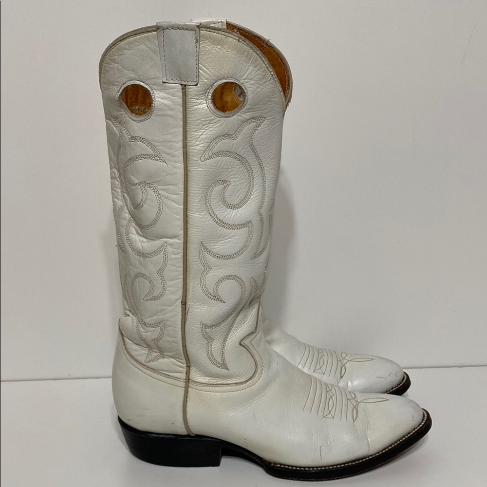 Vintage White Leather Cowboy Boots